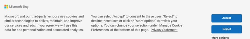 Cookie consent banner from Microsoft that displays to European web users